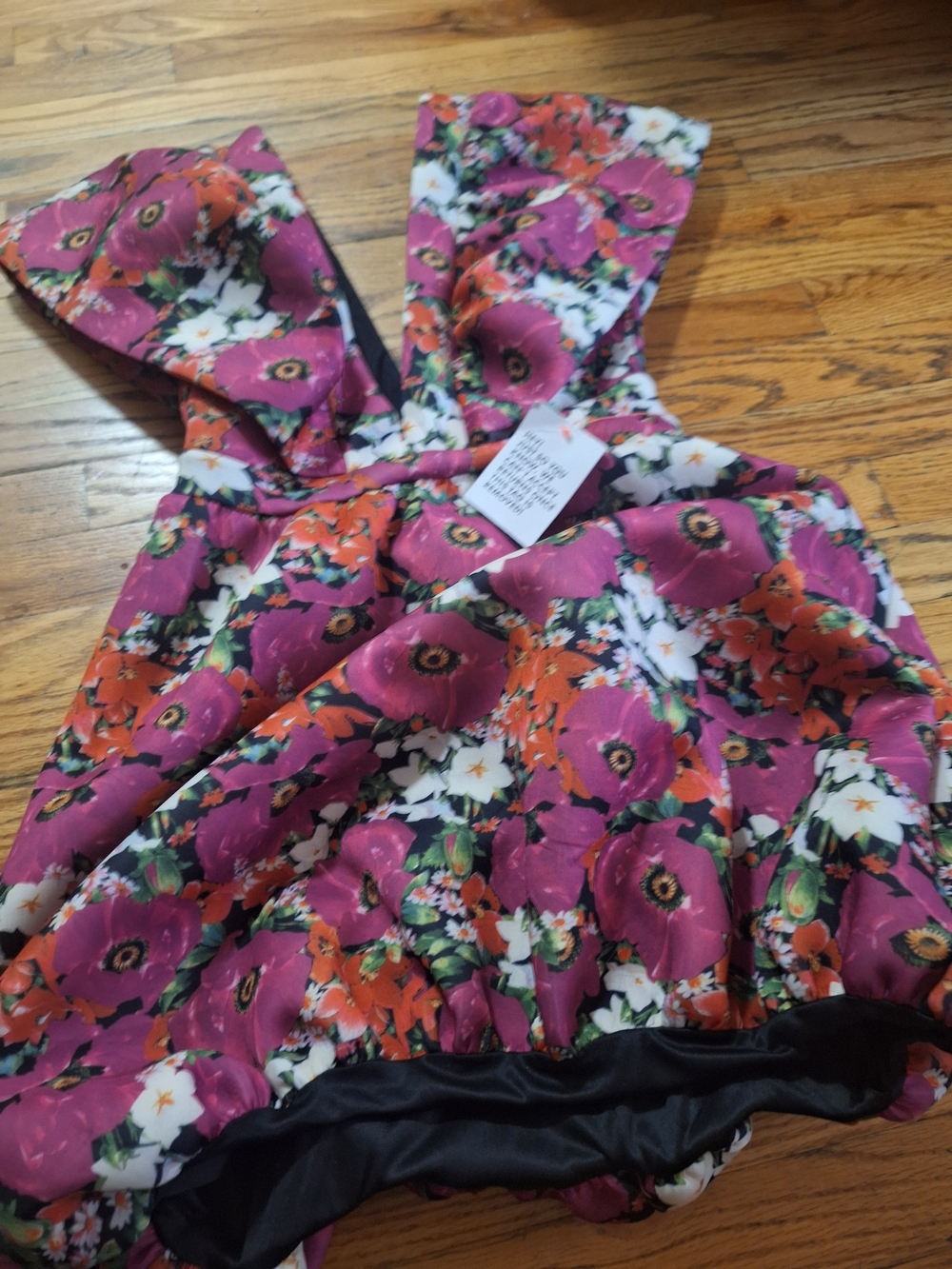 Floral Strapless Bubble Hem Dress in Magenta & Orange